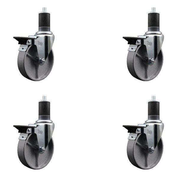 Service Caster 5'' Semi Steel Swivel 1-5/8'' Expanding Stem Caster Set with Brake, 4PK SCC-EX20S515-SSR-PLB-158-4 - main